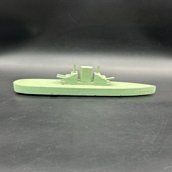 Vintage Toy USS Texas Wooden Battleship Boat Wheels WWII Velasco USA Green READ - Picture 2 of 16